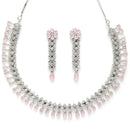 Rhodium Plated Fringe Pink American Diamond Contemporary Necklace Jewellery Set