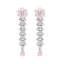 Rhodium Plated Fringe Pink American Diamond Contemporary Necklace Jewellery Set