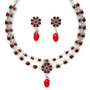 Rhodium Plated Crescent Red CZ Ethnic Oxidised Necklace