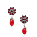Rhodium Plated Crescent Red CZ Ethnic Oxidised Necklace