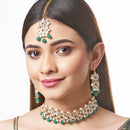 Flower Shaped Choker Bridal Necklace Set With Earrings Maang Tikka