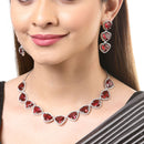Rhodium Plated Stylish Trillion Cut Red AD Ethnic Necklace Jewellery Set