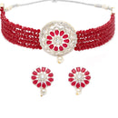 Gold Plated Circular Disc Red AD Ethnic Traditional Choker Jewellery Set