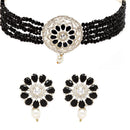Gold Plated Circular Disc Black American Diamond Ethnic Traditional Choker Jewellery Set