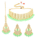 Gold Plated Pear Cut Sea Green Kundan Ethnic Traditional Choker Jewellery Set