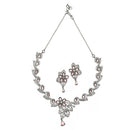 Rhodium Plated Paisley Swirl Pink AD Ethnic Necklace Jewellery Set