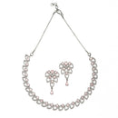 Rhodium Plated Pear Cut Pink AD Ethnic Necklace Jewellery Set