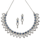 Rhodium Plated Floral Petal Blue American Diamond Ethnic Necklace Jewellery Set