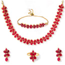 Gold Plated Marquise Red AD Stone Ethnic Complete Jewellery Set