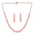 Rose Gold Plated Cabochon Pink American Diamond Ethnic Necklace Jewellery Set