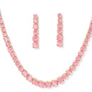 Rose Gold Plated Cabochon Pink American Diamond Ethnic Necklace Jewellery Set