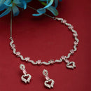 Rhodium Plated Heart Motif Pink American Diamond Ethnic Necklace Jewellery Set