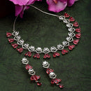Rhodium Plated Crescent Arc Red American Diamond Ethnic Necklace Jewellery Set