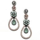 Rose Gold Plated Flower Motif Sea Green Ethnic AD Necklace Jewellery Set