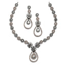 Rose Gold Plated Flower Motif White American Diamond Ethnic Necklace Jewellery Set