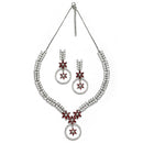 Rhodium Plated Chevron Red American Diamond Ethnic Necklace Jewellery Set