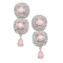 Rhodium Plated Stylish Cushion Cut Pink Ethnic AD Necklace Jewellery Set