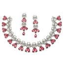 Rhodium Plated Crescent Arc Red American Diamond Ethnic Necklace Jewellery Set