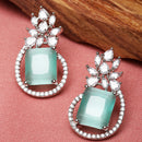 Rhodium Plated Paisley Shape AD Stone Contemporary Studs Earrings