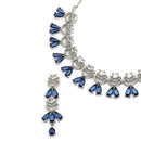 Rhodium Plated Crescent Arc Blue American Diamond Ethnic Necklace Jewellery Set