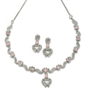 Rhodium Plated Heart Motif Pink American Diamond Ethnic Necklace Jewellery Set