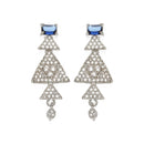 Rhodium Plated Triangle Motif Blue American Diamond Ethnic Necklace Jewellery Set