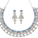 Rhodium Plated Triangle Motif Blue American Diamond Ethnic Necklace Jewellery Set