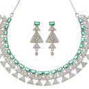 Rhodium Plated Triangle Motif Green American Diamond Ethnic Necklace Jewellery Set