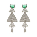 Rhodium Plated Triangle Motif Green American Diamond Ethnic Necklace Jewellery Set