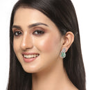 Rhodium Plated Paisley Shape AD Stone Contemporary Studs Earrings