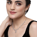 Rhodium Plated Heart Motif Pink American Diamond Ethnic Necklace Jewellery Set