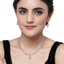 Rhodium Plated Heart Motif Pink American Diamond Ethnic Necklace Jewellery Set