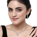 Rhodium Plated Heart Pink American Diamond Ethnic Necklace Jewellery Set