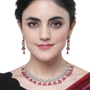 Rhodium Plated Crescent Arc Red American Diamond Ethnic Necklace Jewellery Set