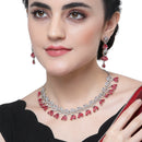 Rhodium Plated Crescent Arc Red American Diamond Ethnic Necklace Jewellery Set