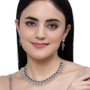 Rhodium Plated Floral Petal Blue American Diamond Ethnic Necklace Jewellery Set