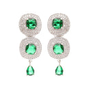 Rhodium Plated Cushion Cut Green Ethnic AD Necklace Jewellery Set