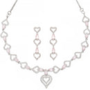 Rhodium Plated Heart Pink American Diamond Ethnic Necklace Jewellery Set