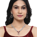 Rhodium Plated Chevron Red American Diamond Ethnic Necklace Jewellery Set