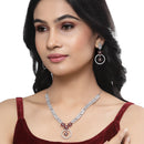 Rhodium Plated Chevron Red American Diamond Ethnic Necklace Jewellery Set