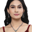 Rose Gold Plated Flower Motif Sea Green Ethnic AD Necklace Jewellery Set