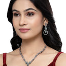Rose Gold Plated Flower Motif Sea Green Ethnic AD Necklace Jewellery Set