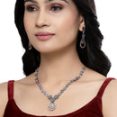 Rose Gold Plated Flower Motif White American Diamond Ethnic Necklace Jewellery Set