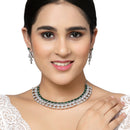 Rhodium Plated Triangle Motif Green American Diamond Ethnic Necklace Jewellery Set
