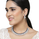 Rhodium Plated Triangle Motif Blue American Diamond Ethnic Necklace Jewellery Set