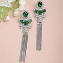 Rhodium Plated Chain Fringe American Diamond Contemporary Long Drop Earrings