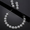 Rhodium Plated Round Halo White Ethnic AD Necklace Jewellery Set
