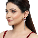 Rhodium Plated Chain Fringe American Diamond Contemporary Long Drop Earrings