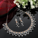 Rhodium Plated Floral Petal Orange American Diamond Ethnic Necklace Jewellery Set