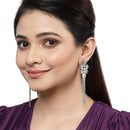 Rhodium Plated Chain Fringe American Diamond Contemporary Long Drop Earrings